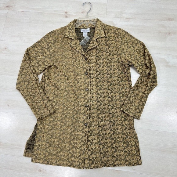 Vintage DVF Diane Von Furstenberg Color Authority Gold Velvet Burnout Shirt M - Picture 8 of 13